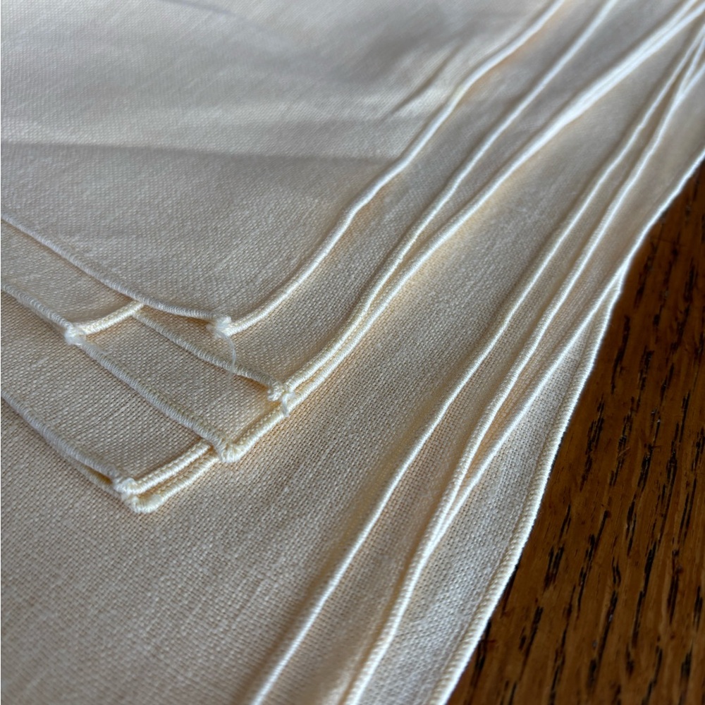 Set of 6 Cream Linen Placemats 11x17 Hand Stitched Minimal Table Decor Vintage